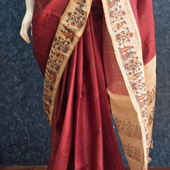 Kalamkari Maroon Cream Tussar Saree