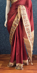 Kalamkari Maroon Cream Tussar Saree