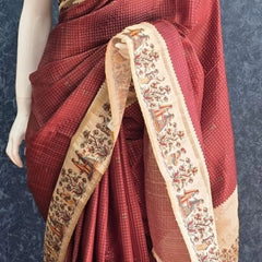 Kalamkari Maroon Cream Tussar Saree