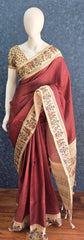 Kalamkari Maroon Cream Tussar Saree