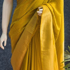 Small Butta Yellow Georgette Crepe Saree
