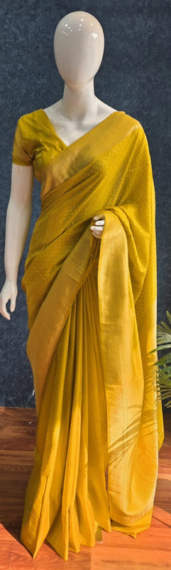 Small Butta Yellow Georgette Crepe Saree
