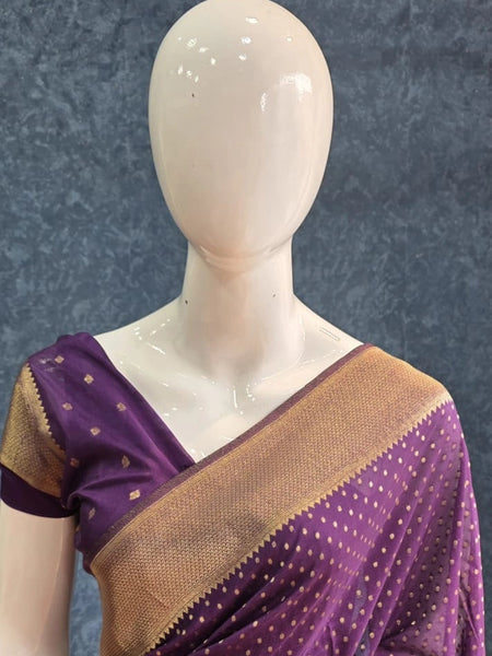 Small Butta Dark Purple Gorgette Crepe Saree