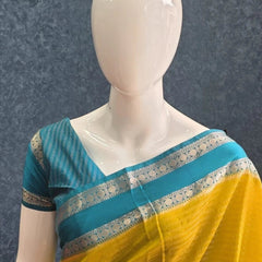 Bamboo Yellow Blue Semi Silk Saree
