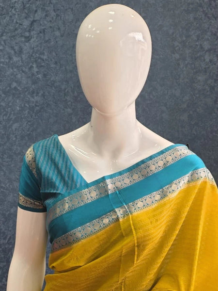 Bamboo Yellow Blue Semi Silk Saree