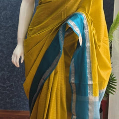 Bamboo Yellow Blue Semi Silk Saree