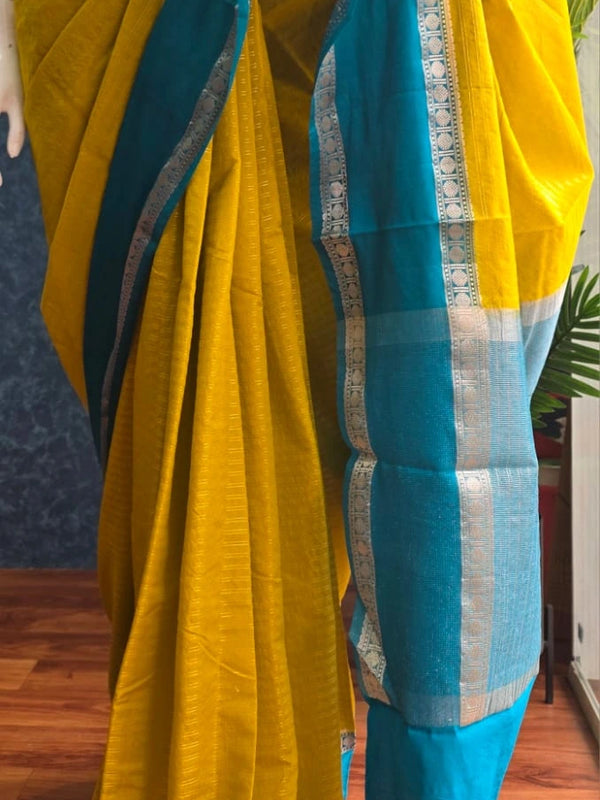 Bamboo Yellow Blue Semi Silk Saree