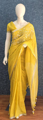 Linen Saree Mustard Embroider