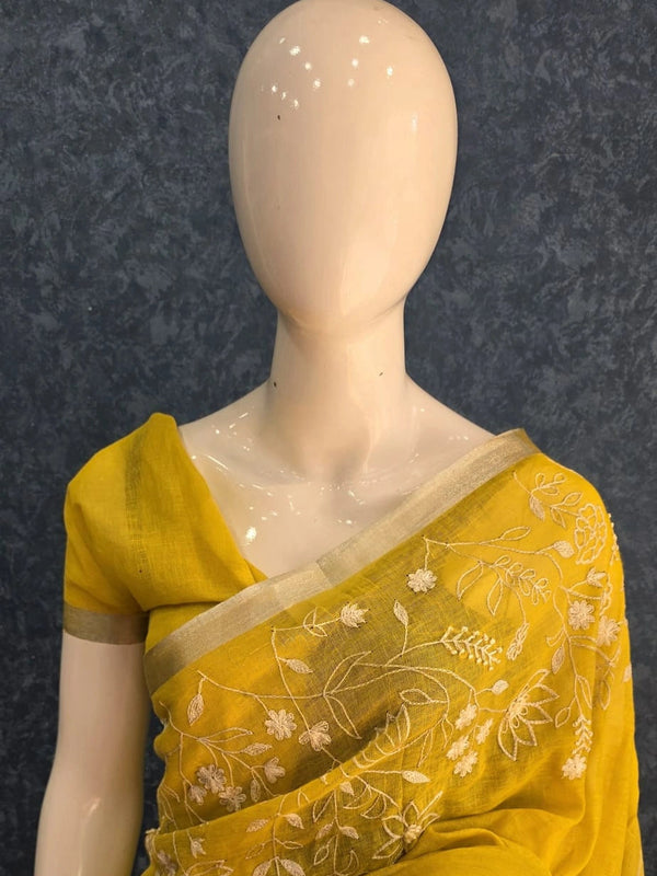 Embroider Linen Saree