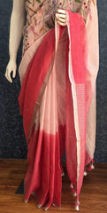 Embroider Pink Linen Saree