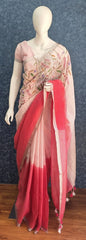 Embroider Pink Linen Saree