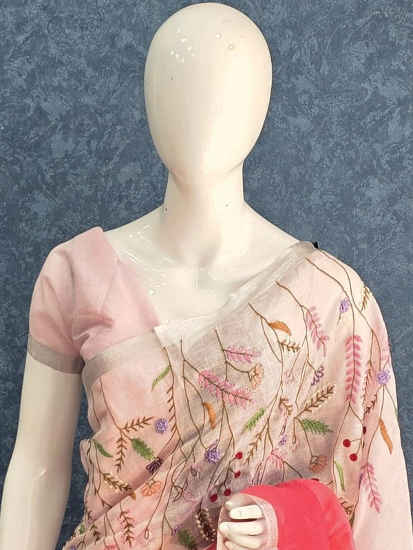 Embroider Linen Saree