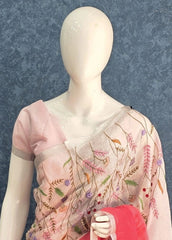 Embroider Pink Linen Saree
