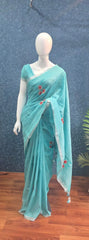 Linen Saree Aqua Blue