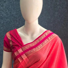Bamboo Peach Pink Semi Silk Saree