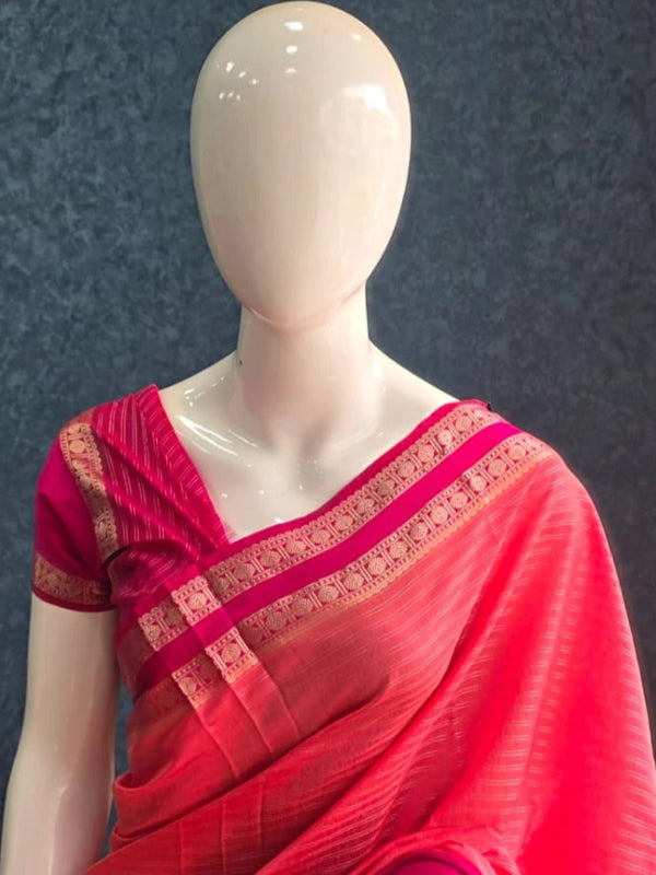 Bamboo Peach Pink Semi Silk Saree