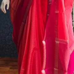 Bamboo Peach Pink Semi Silk Saree