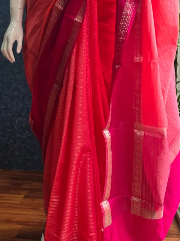 Bamboo Peach Pink Semi Silk Saree