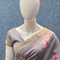 Pure Munga Grey Silk Saree