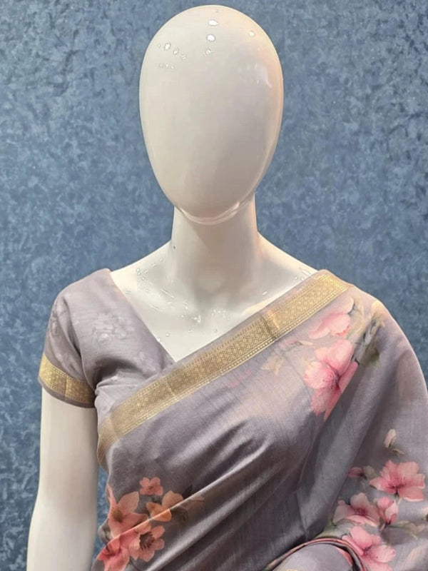 Pure Munga Grey Silk Saree