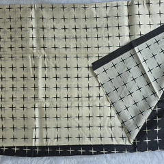 Womania Half White Black Cotton Saree