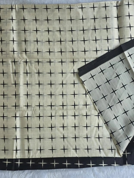 Womania Half White Black Cotton Saree