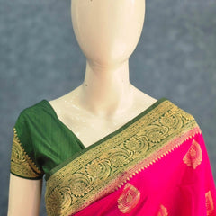 Contrast Rani Pink Green Matka Silk Saree