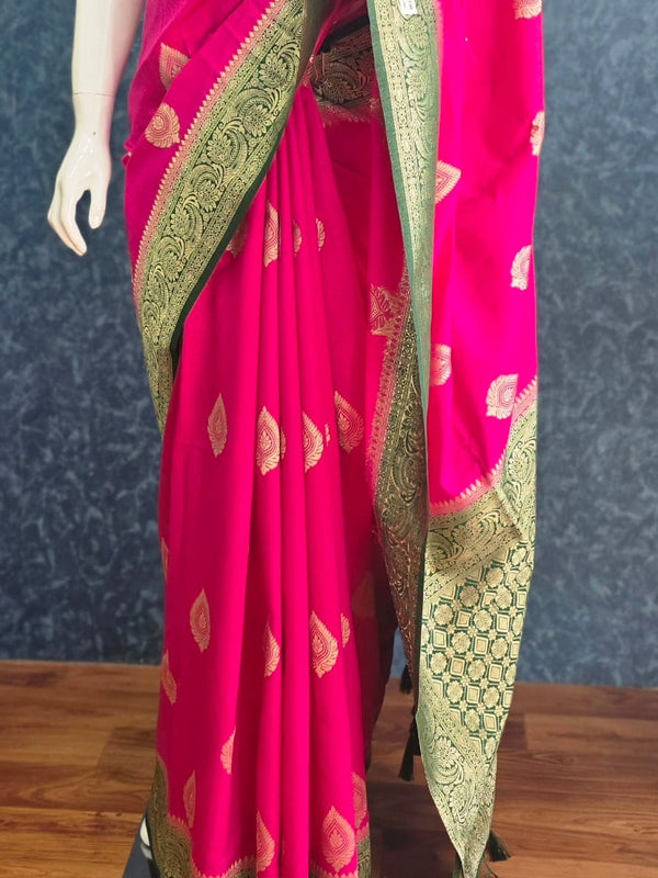 Contrast Rani Pink Green Matka Silk Saree