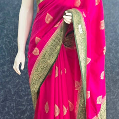 Contrast Rani Pink Green Matka Silk Saree