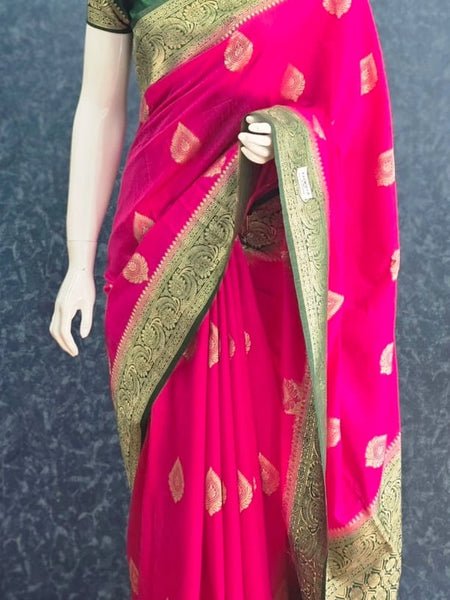 Contrast Rani Pink Green Matka Silk Saree