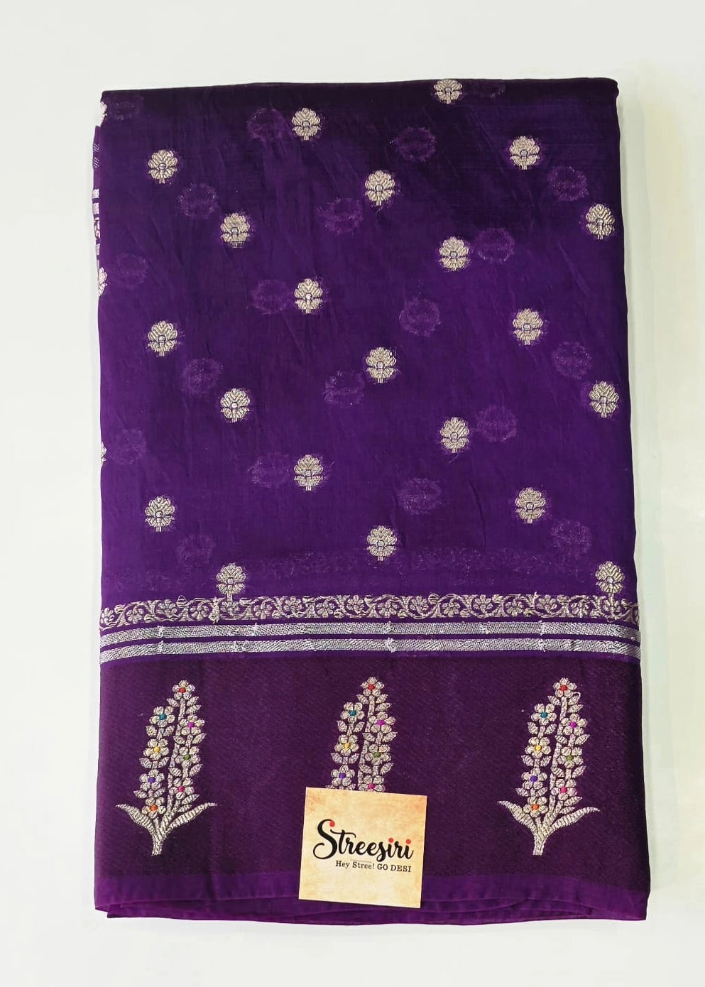 Raw Mango Purple Butta Semi Silk Saree