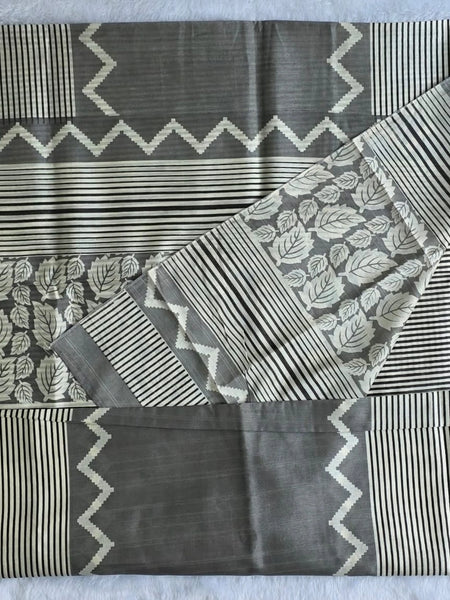 Womania Black Cream Stripes Cotton Saree