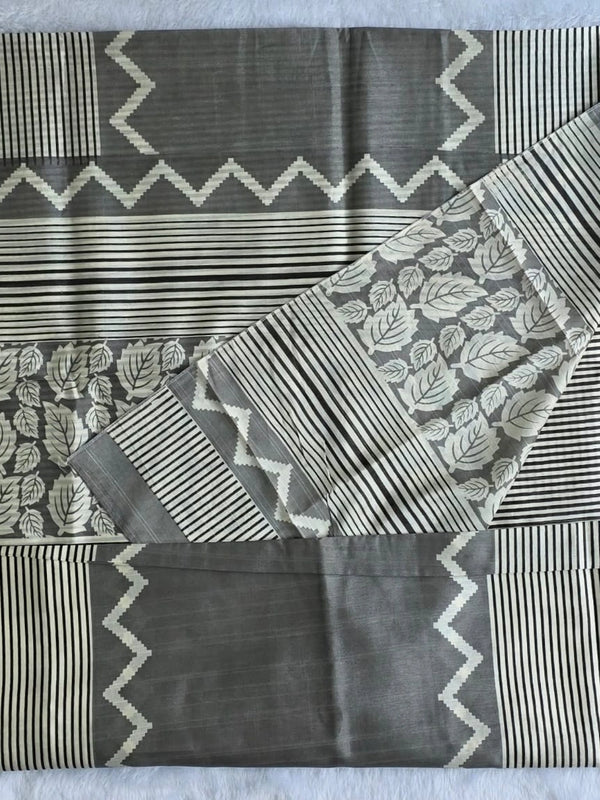 Womania Black Cream Stripes Cotton Saree