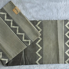 Womania Black Cream Stripes Cotton Saree