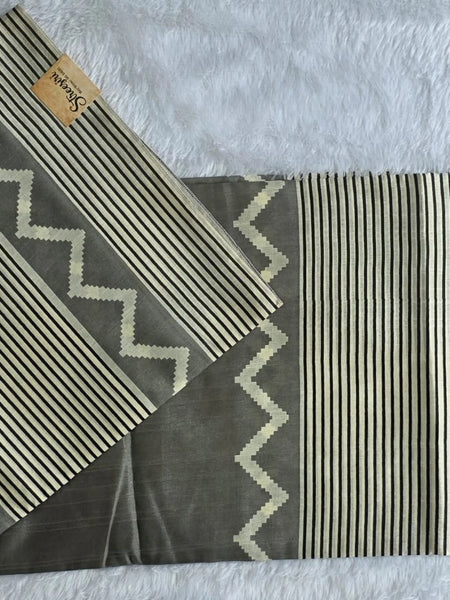 Womania Black Cream Stripes Cotton Saree