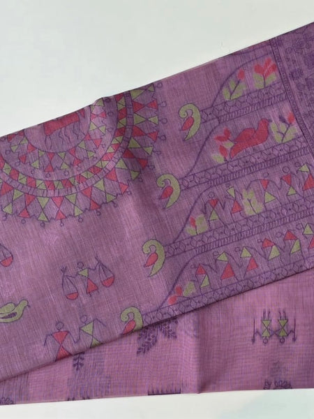 Jamdhani Lavender Linen Saree