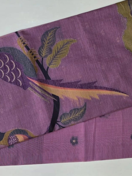Jamdhani Lavender Flower Linen Saree