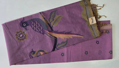 Jamdhani Lavender Flower Linen Saree