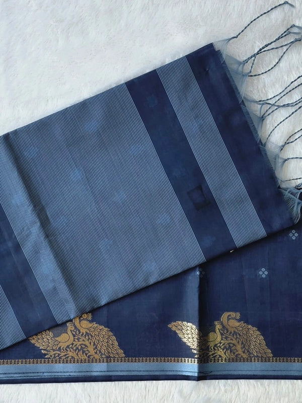 Chanderi Navy Blue Saree