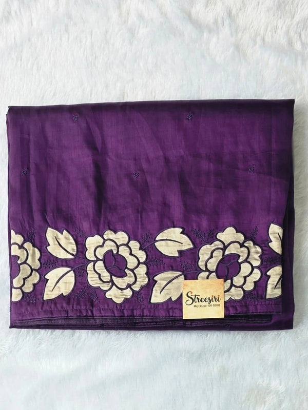 Raw Silk Purple Embroider Saree