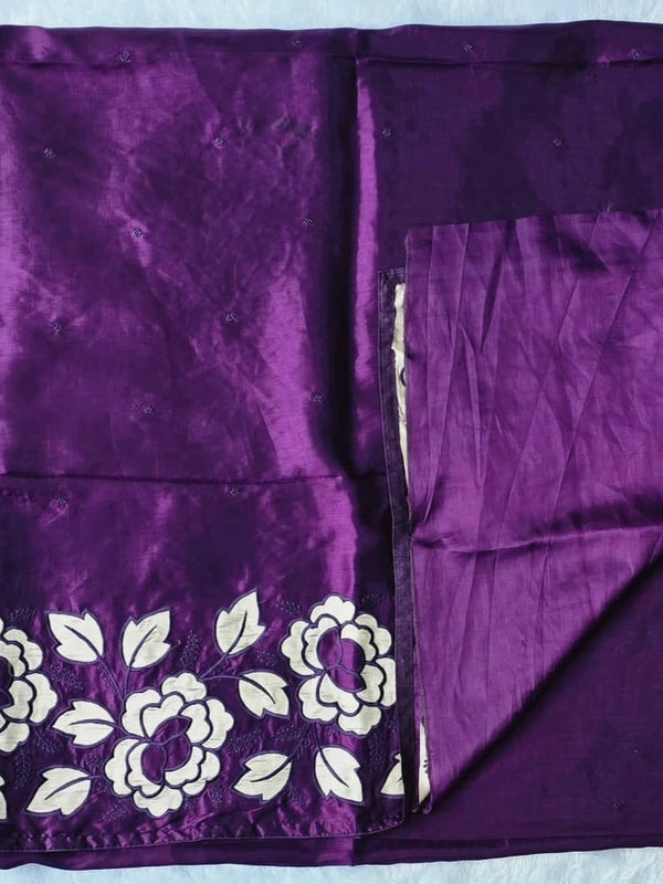 Raw Silk Purple Embroider Saree