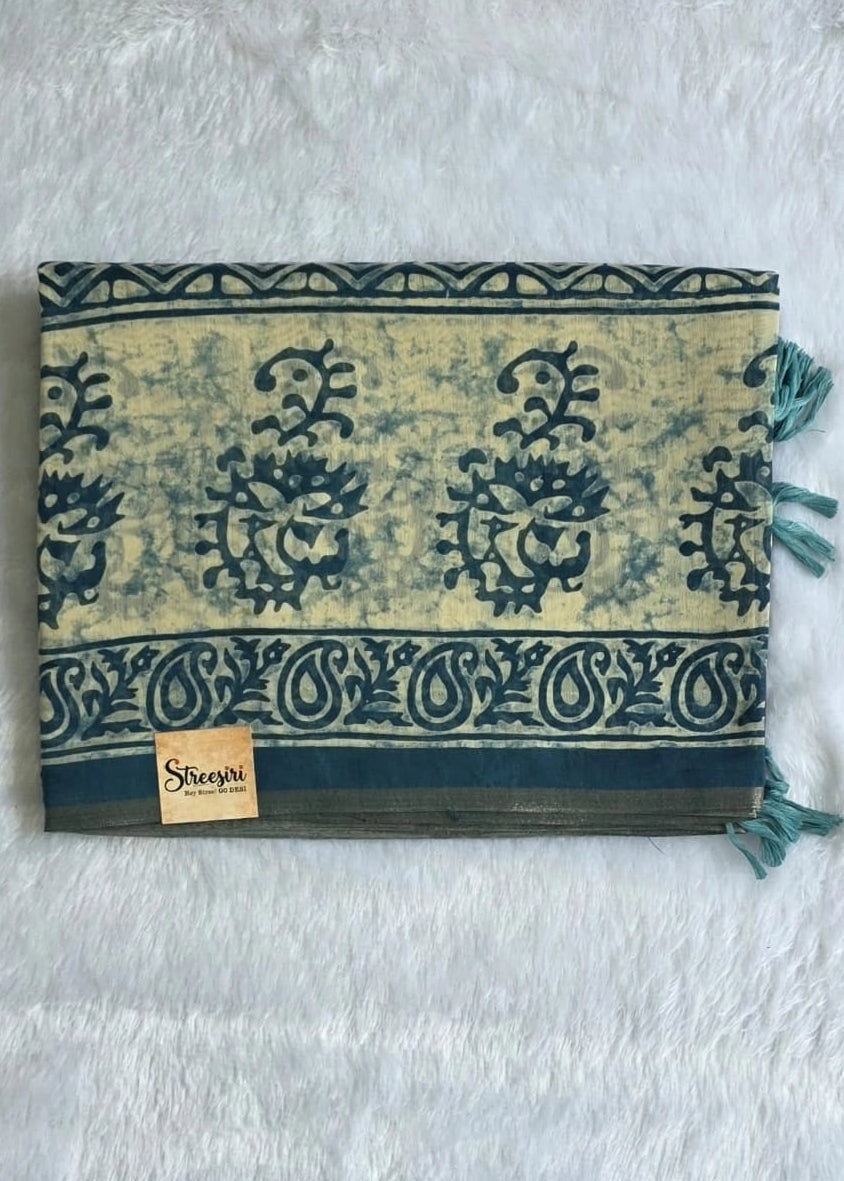 Trishya Black Blue Cotton Saree