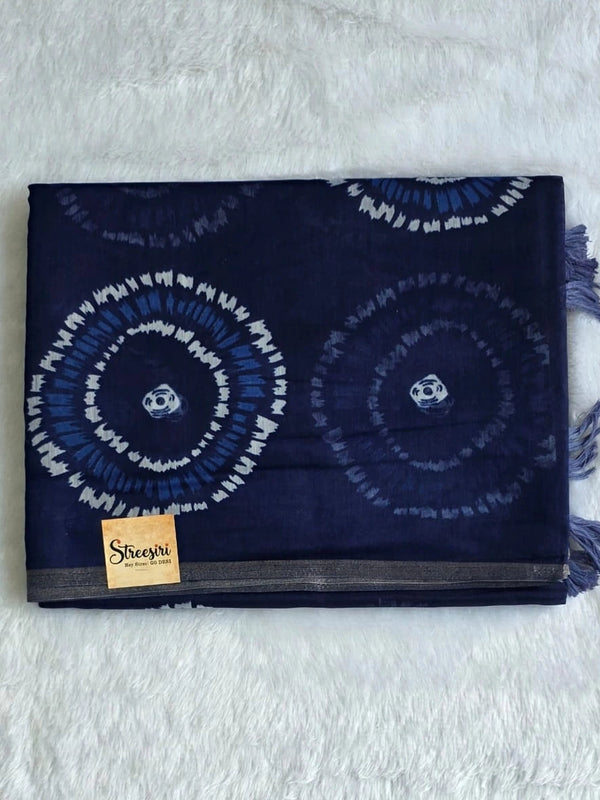 Trishya Indigo White Cotton Saree