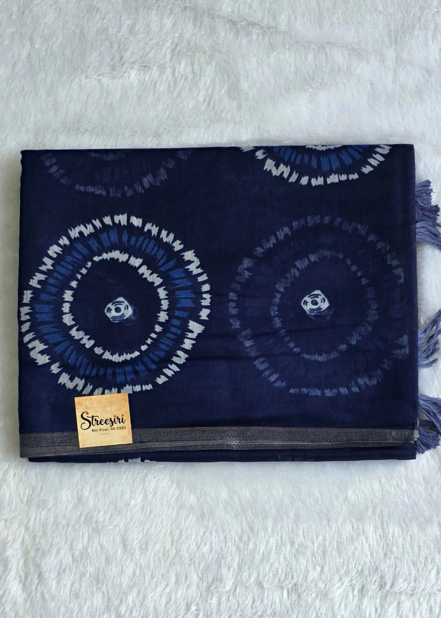 Trishya Indigo White Cotton Saree