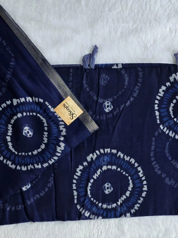 Trishya Indigo White Cotton Saree