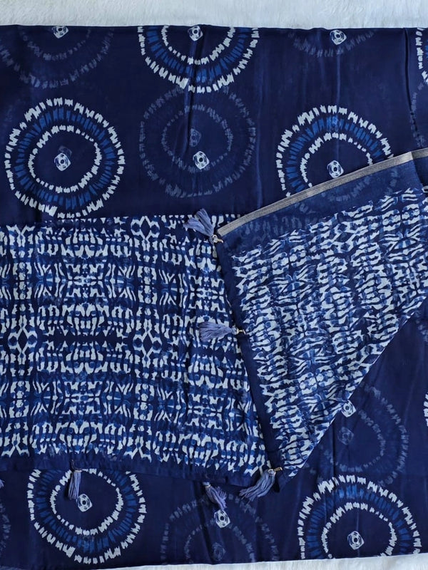 Trishya Indigo White Cotton Saree
