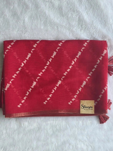 Trishya Red White Cotton Saree