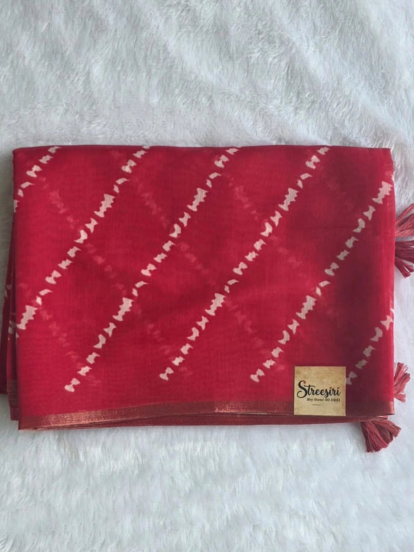 Trishya Red White Cotton Saree