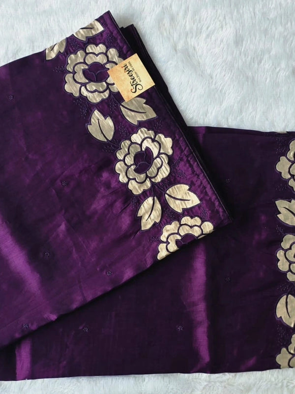 Raw Silk Purple Embroider Saree