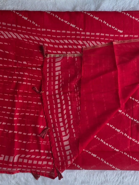 Trishya Red White Cotton Saree